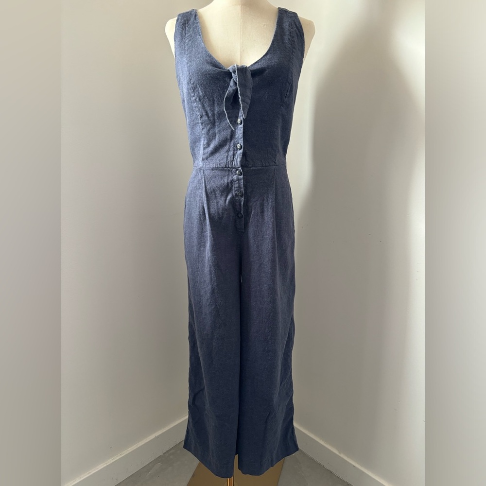 Toad&Co Taj Navy Sleeveless Hemp Cropped Wide Leg Jumpsuit
